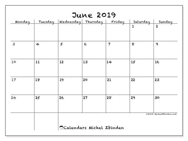 June 2019 Calendar 77ms Michel Zbinden En