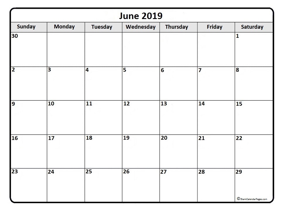 June 2019 Calendar Free Printable Monthly Calendars