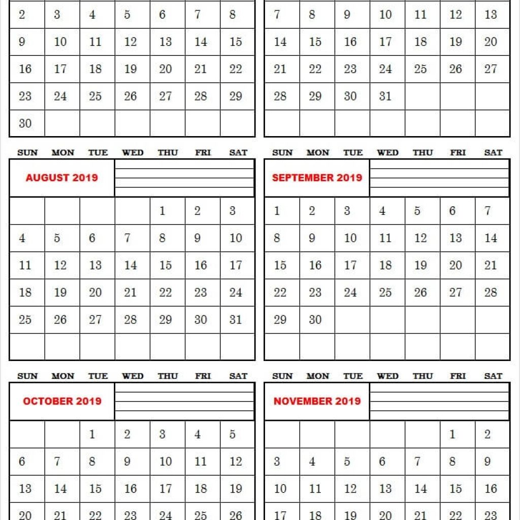 June To November 2019 Blank Calendar Templates Cute Month Calendar