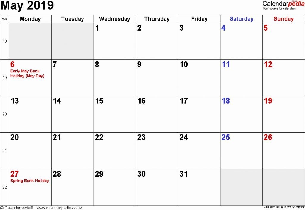 May 2019 Calendar Excel Monthly Calendar Printable Templates