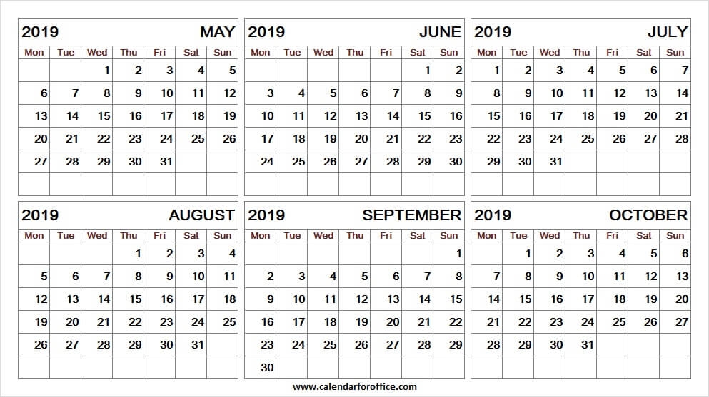 May June July August September October 2019 Calendar Cute Calendar