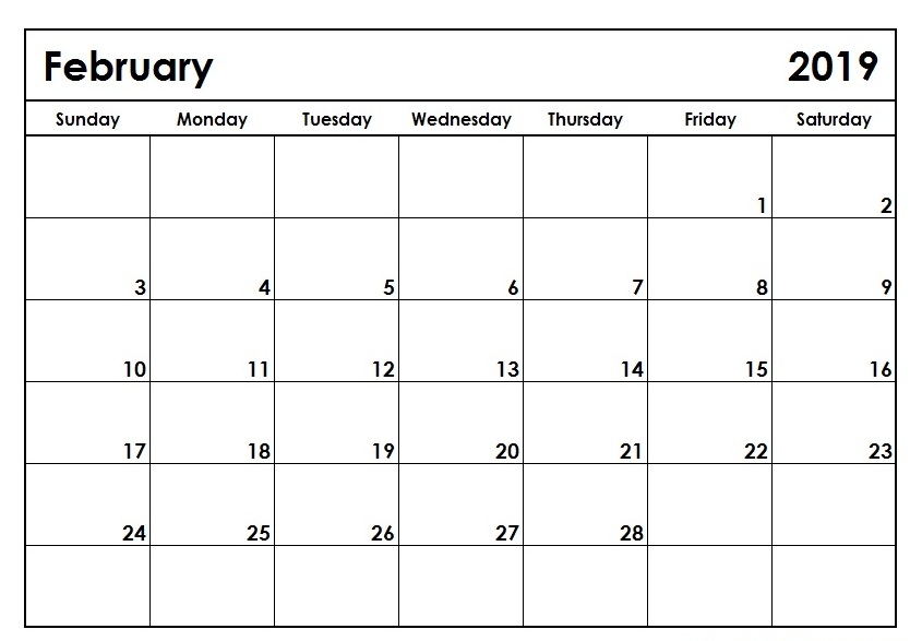 Monthly February 2019 Editable Calendar Free Printable Calendar