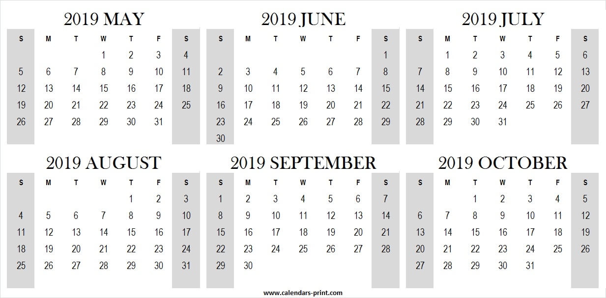 Monthly May October 2019 Calendar Template Editable Calendar 2019