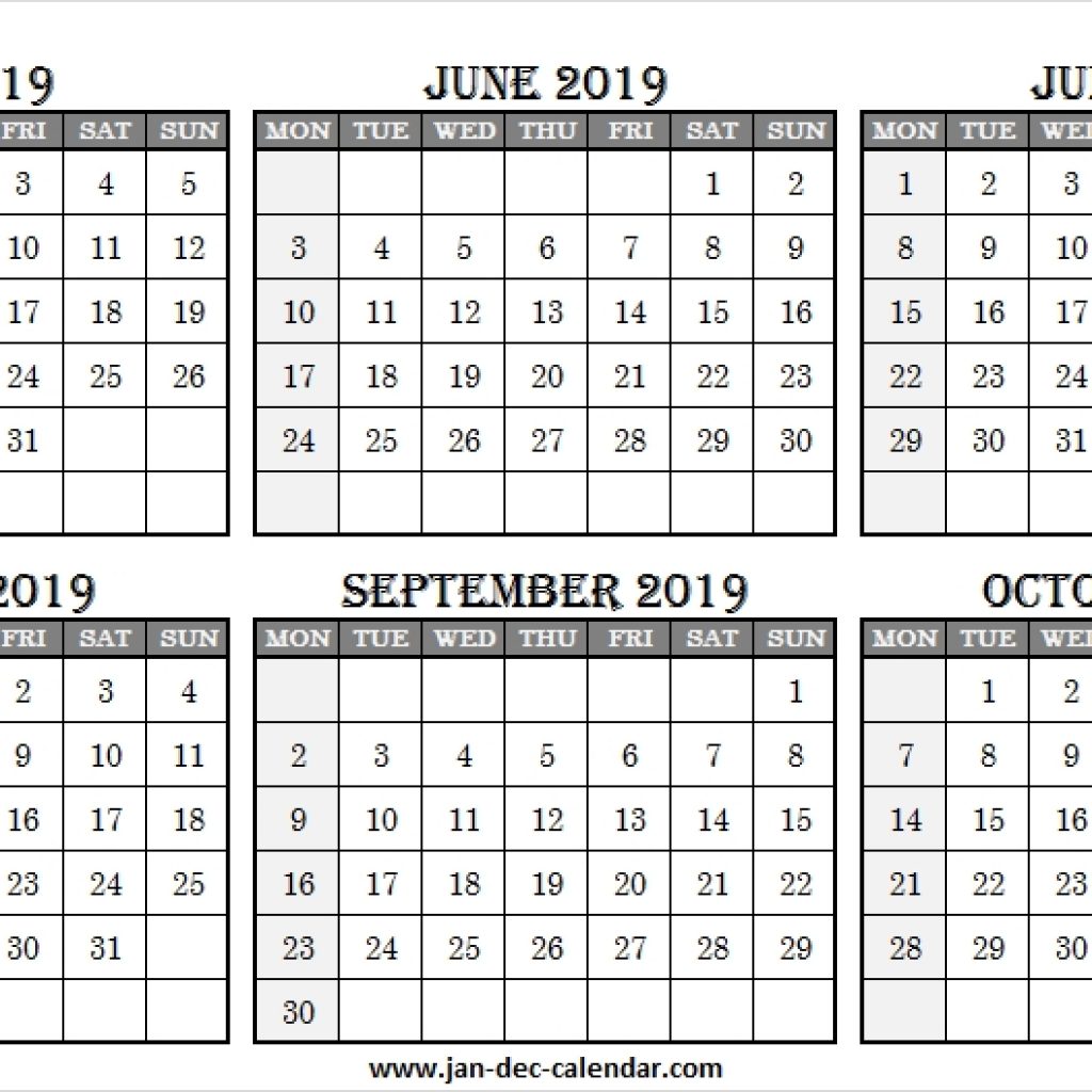 Online Calendar May To October 2019 6 Month Calendar