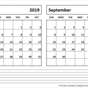 Print August September 2019 Calendar Template 2 Month Calendar