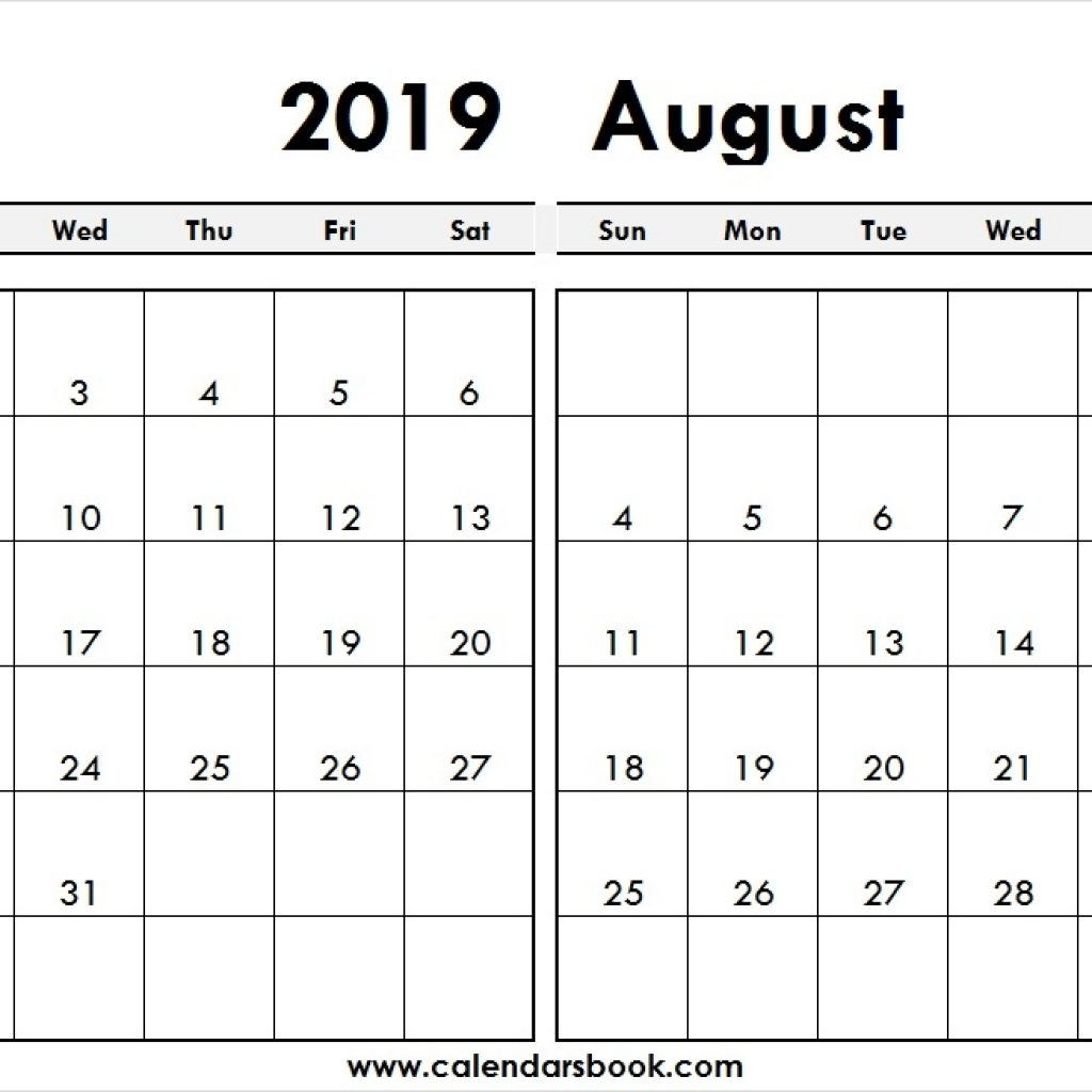 Print July August 2019 Calendar Template 2 Month Calendar