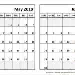 Printable Blank Two Month Calendar May June 2019 Template