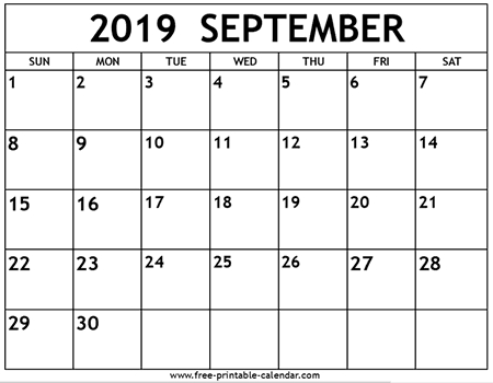 September 2019 Calendar Template Free Printable Calendar