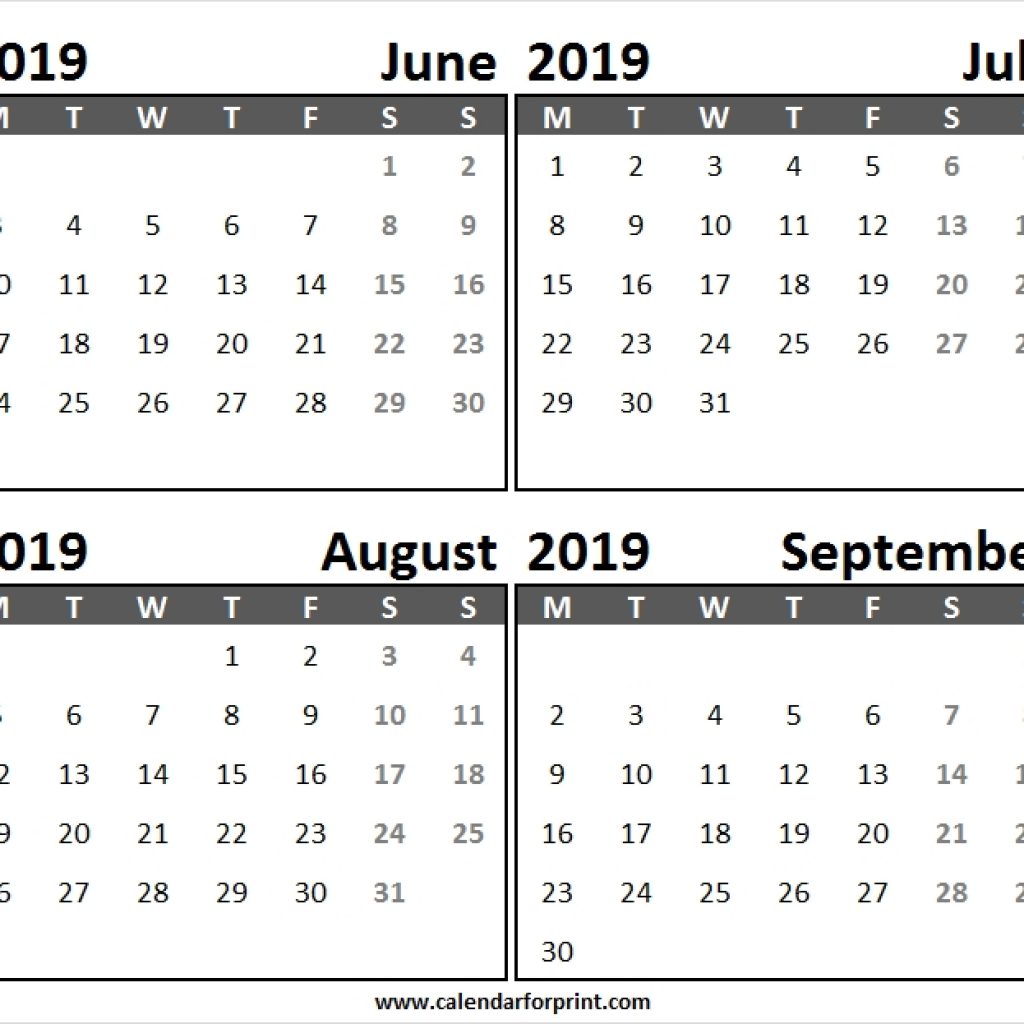 Sunday Start Calendar June September 2019 Blank Month Calendar