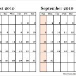 Two Month August September 2019 Calendar Print Blank Calendar Template