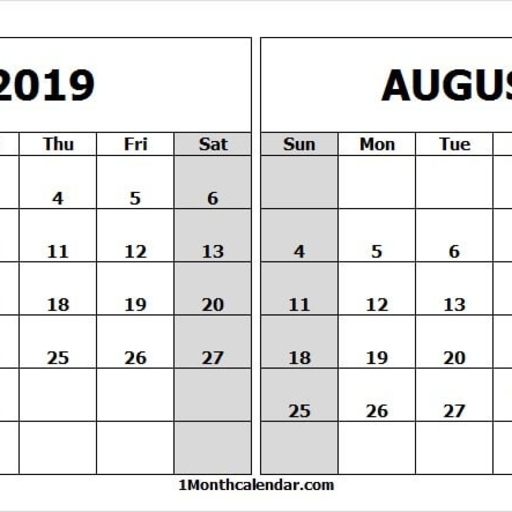 White Calendar 2019 July And August Archives Month Calendar