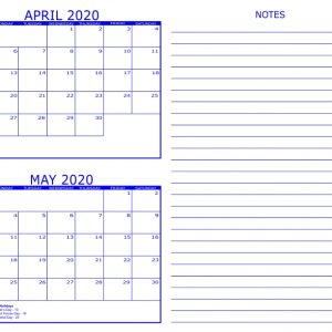 2 Month Calendar 2020