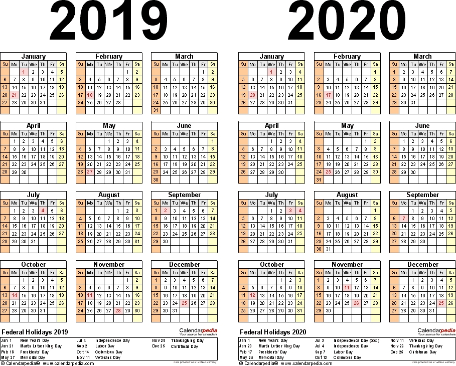 2019 2020 Calendar Free Printable Two Year Pdf Calendars