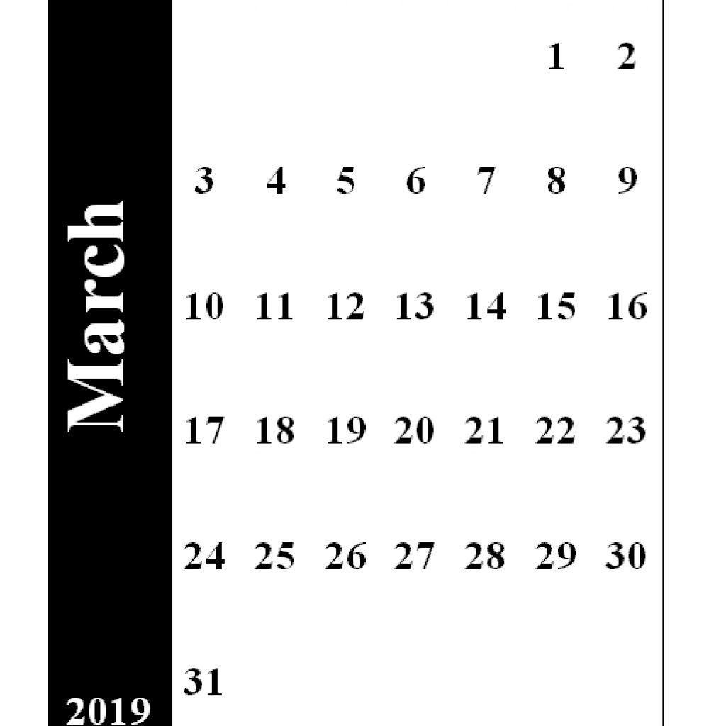 2019 Portrait Vertical Calendar Printable Monthly Templates