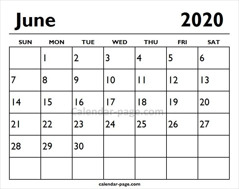 2020 June Printable Calendar Page Blank Calendar Printable