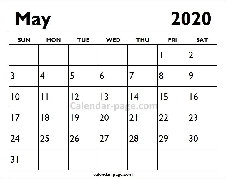 2020 May Printable Calendar Page Blank Calendar Printable