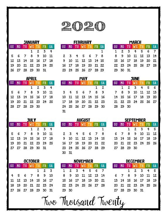 2020 Printable Caribbean Color Calendar 2020 Wall Calendar Full