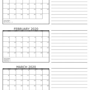 3 Month Calendar 2020