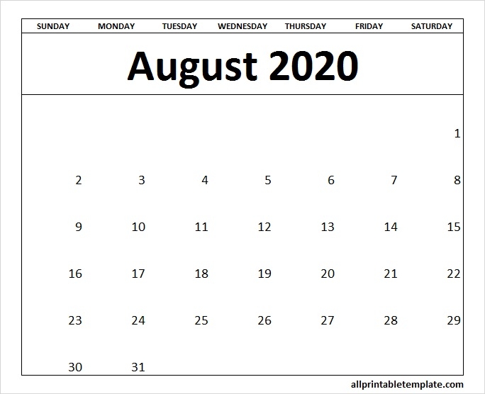 All Printable Template For Month Of August 2020 Free Download