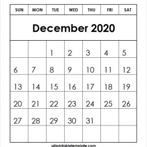 All Template For Printable December 2020 Calendar Free Download