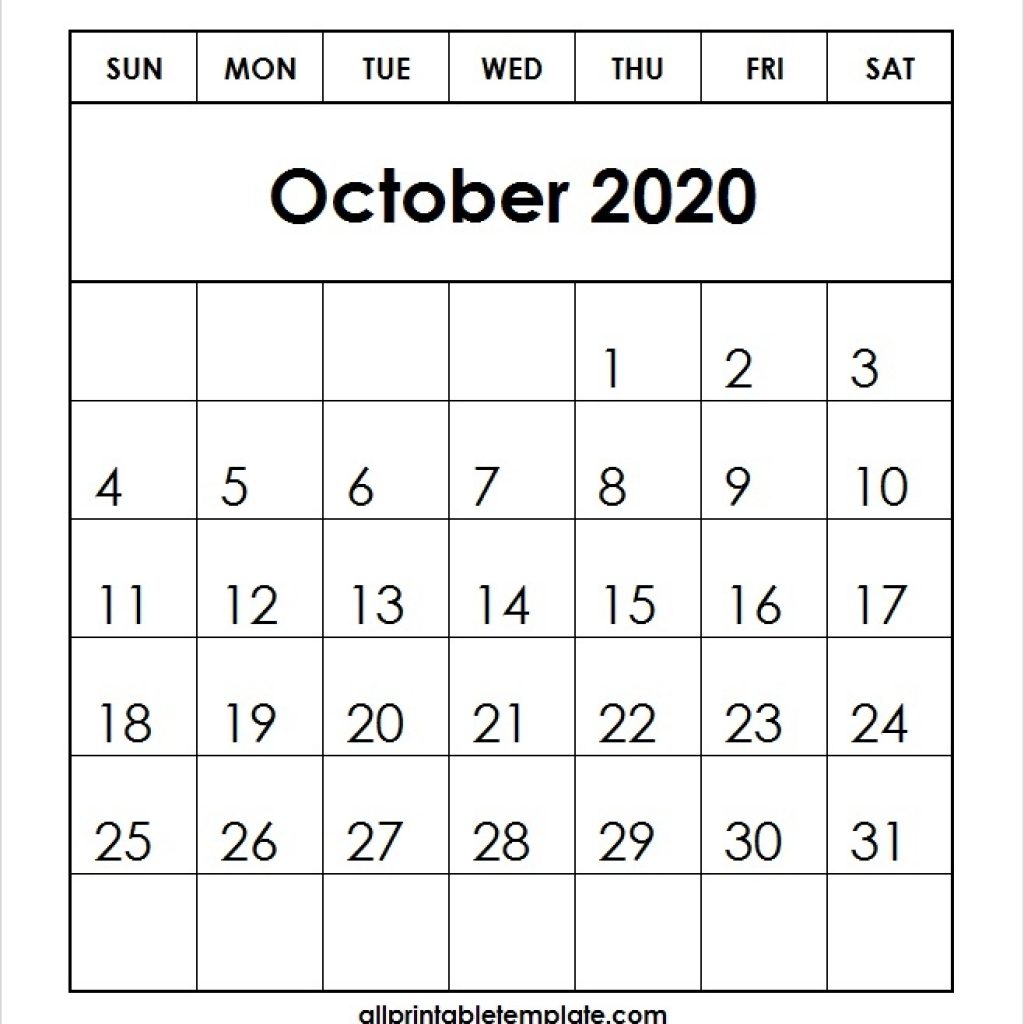 All Template For Printable October 2020 Calendar Free Download