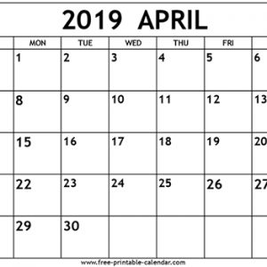 April 2019 Calendar Template Free Printable Calendar