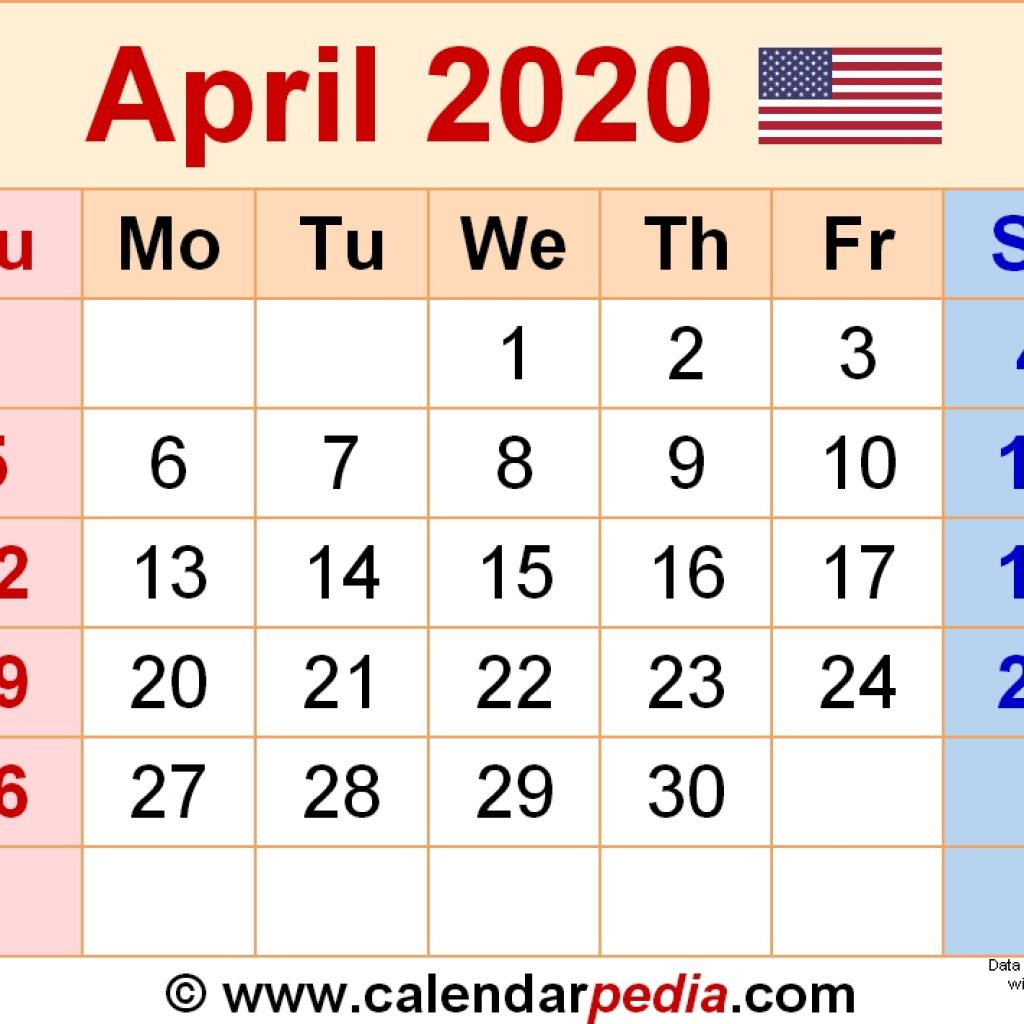 April 2020 Calendars For Word Excel Pdf