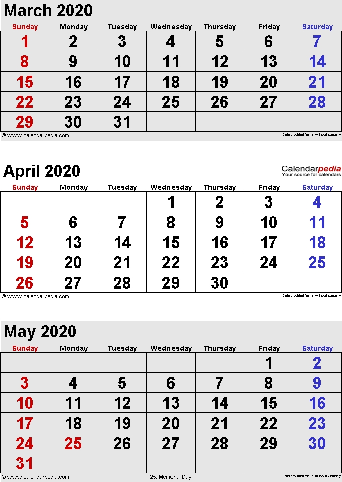 April 2020 Calendars For Word Excel Pdf