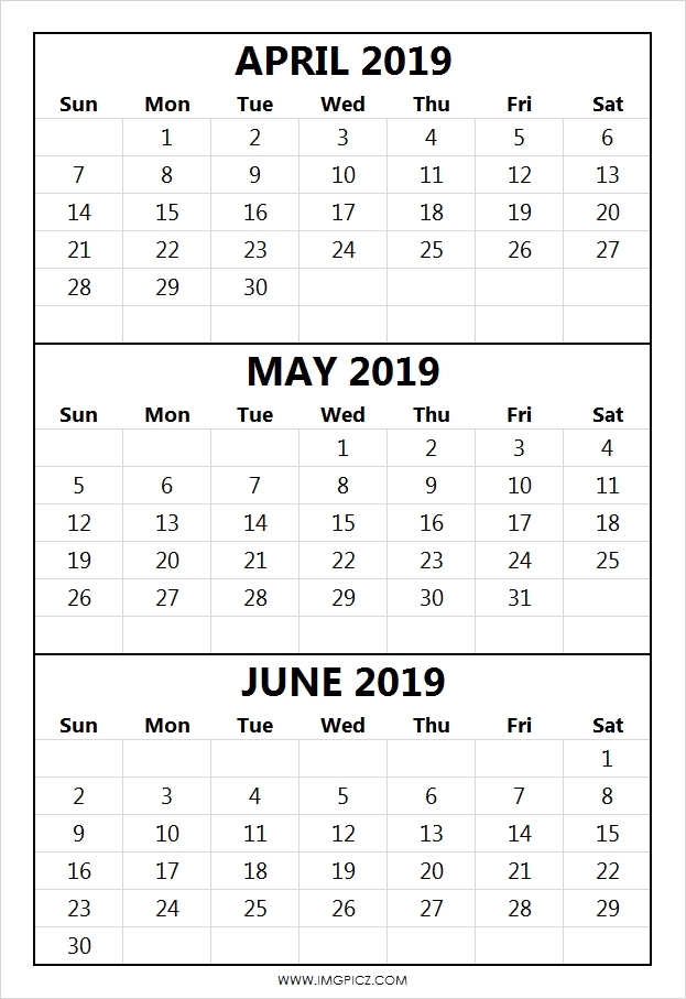 April May June Calendar 2019 April May June 2019calendar 2019