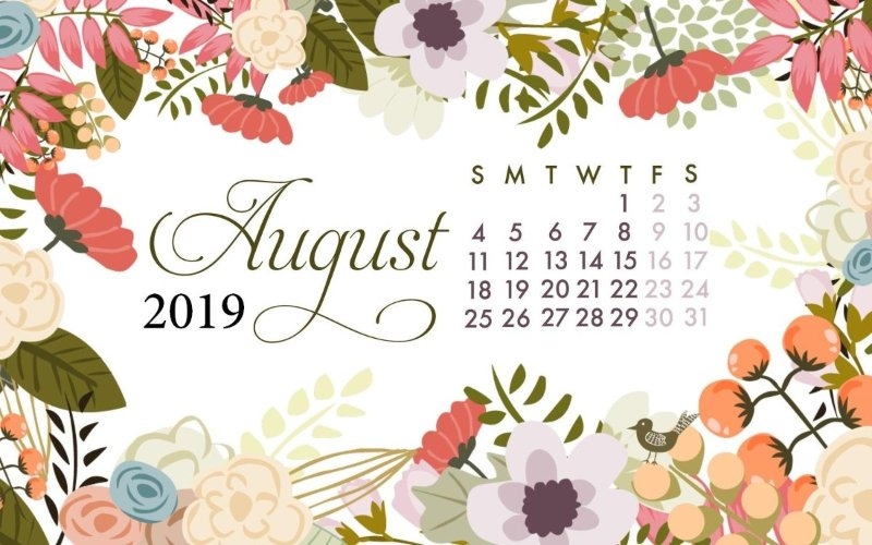 August 2019 Calendar Desktop Wallpaper