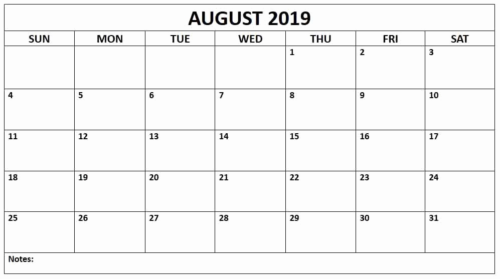 August 2019 Calendar Pdf Free August 2019 Calendar Printable