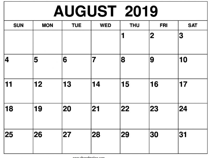 August 2019 Calendar Printable A4 Size Free Printable Calendar