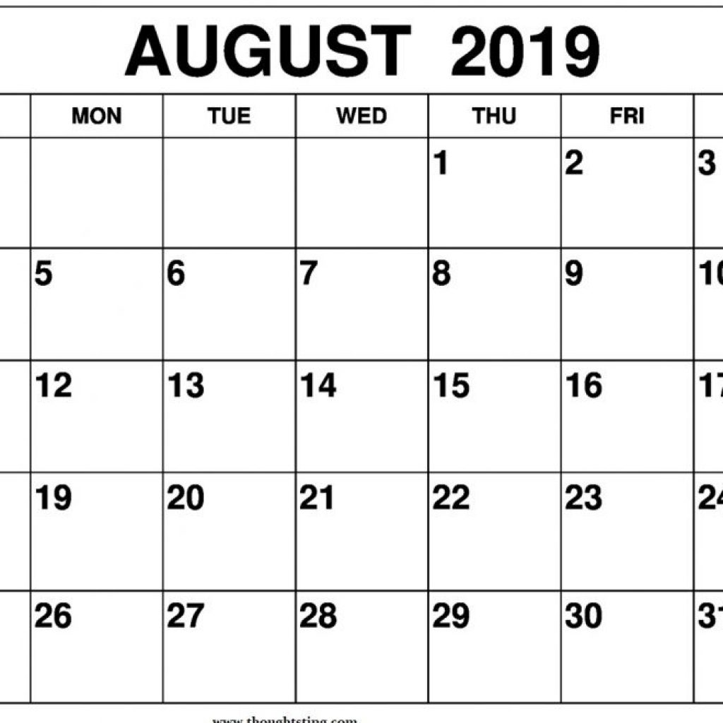 August 2019 Calendar Printable A4 Size Free Printable Calendar