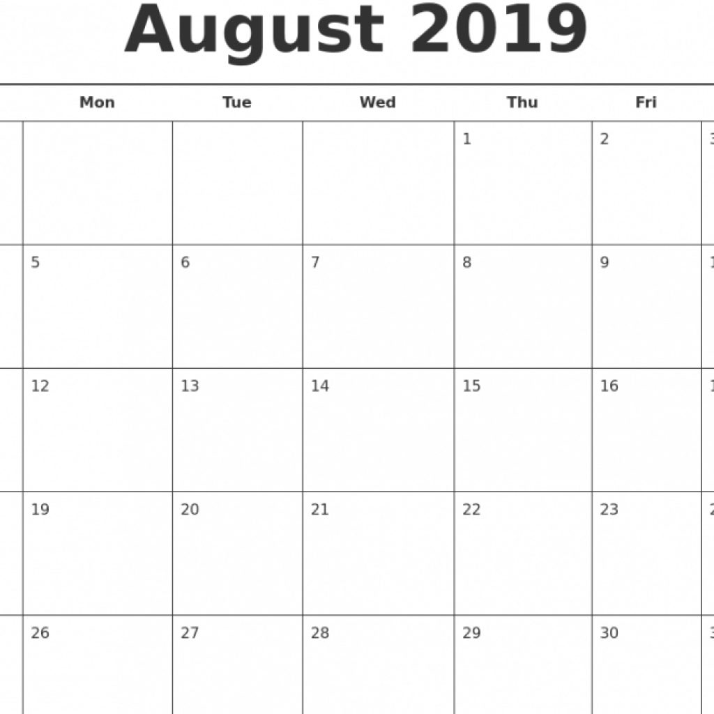 August 2019 Calendar Template Time Scheduler Free Printable