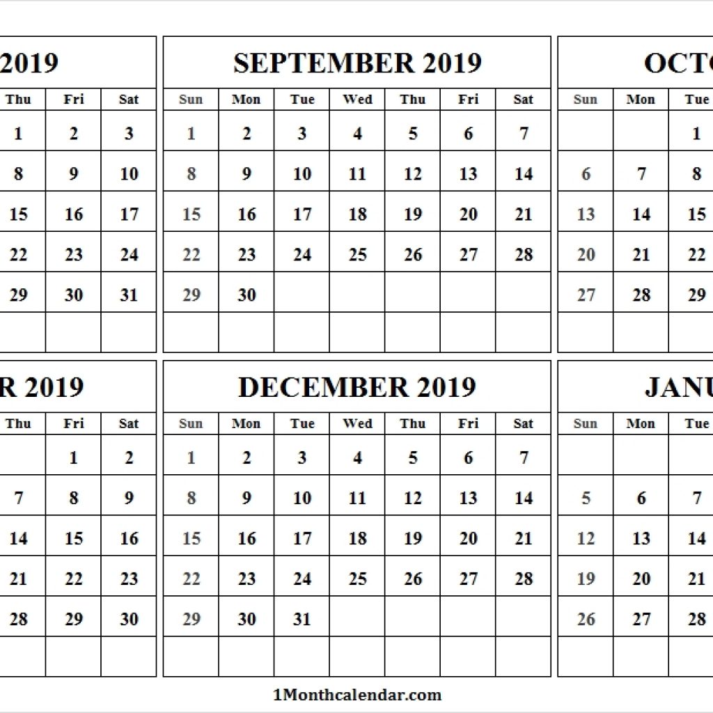 August 2019 To January 2020 Printable Calendar 2019 Monthly