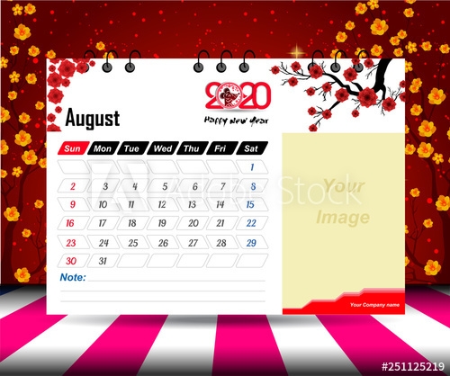 August 2020 Calendar For New Year Buy This Stock Vector And