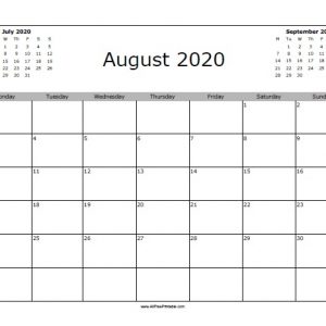 August 2020 Calendar Free Printable Allfreeprintable