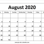 August 2020 Calendar January December Calendar September