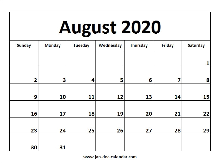 August 2020 Calendar January December Calendar September