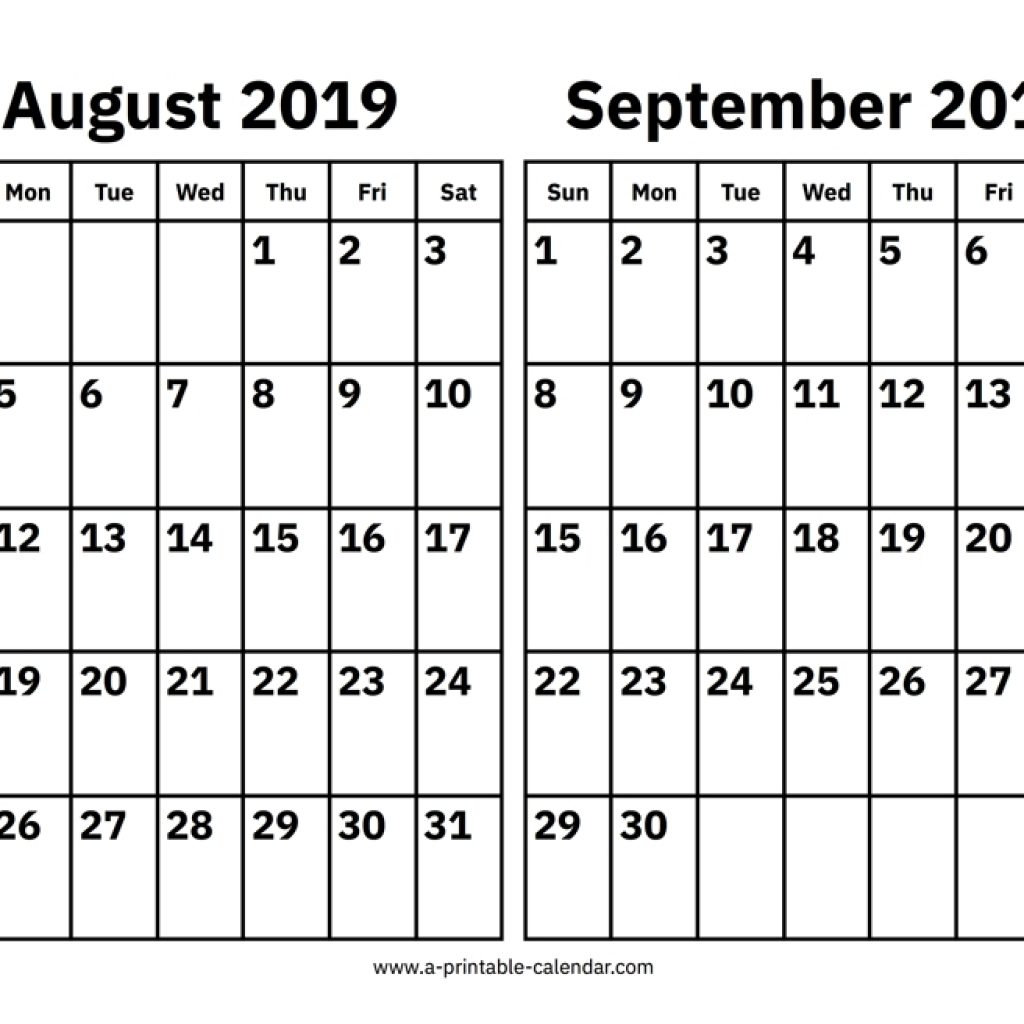 August And September 2019 Calendar Printable Calendar 2019