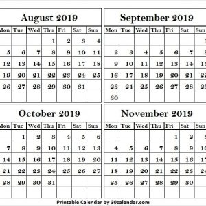 August November 2019 Calendar Template Print Free Calendar