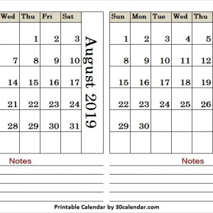 August September 2019 Printable Calendar Blank Calendar