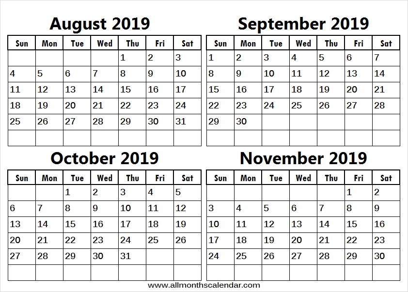 August September October November 2019 Calendar Editable Pinterst