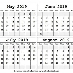 Black And White Calendar 2019 May June July August July Calendar