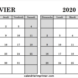 Blanc Modle Calendrier Janvier Fevrier 2020 Vacances Imprimer