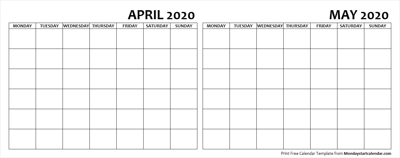 Blank April May 2020 Calendar Monday Start Two Months Template