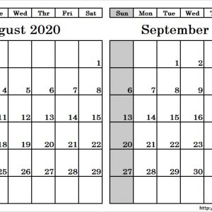 Blank August September 2020 Calendar Print Blank Calendar Template