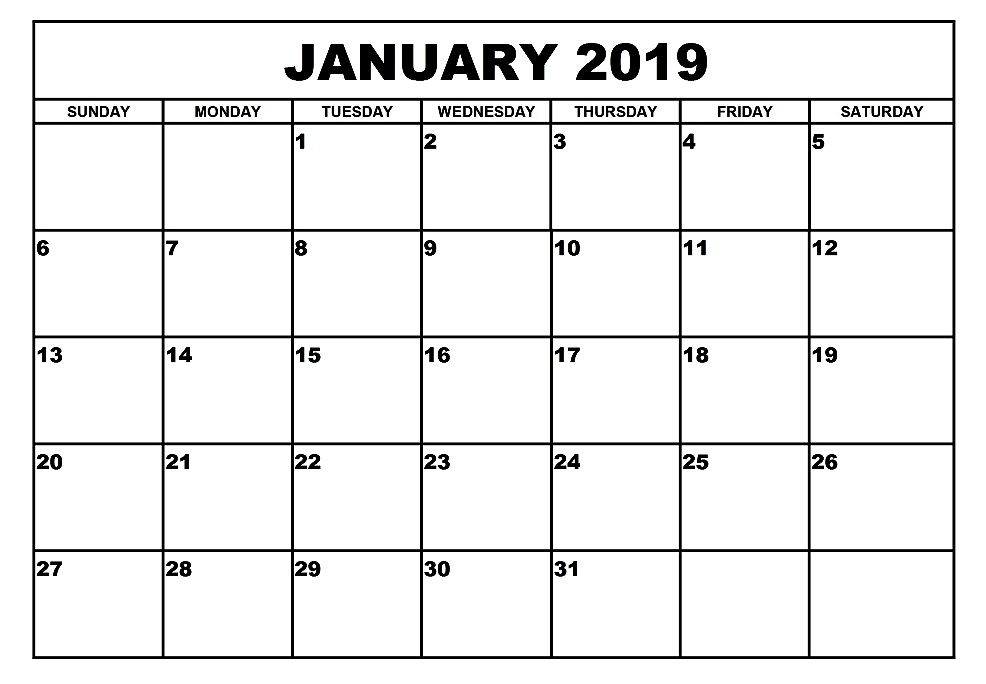 Blank Calendar January 2019 Blank Calendar January 2019 Blank