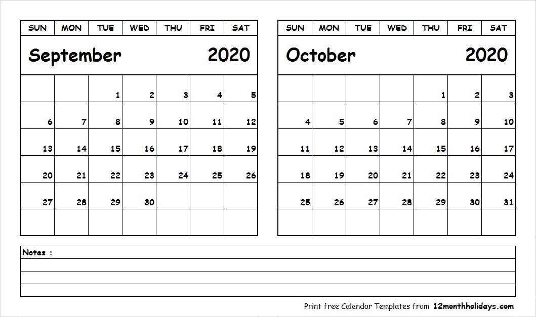 Blank Calendar September October 2020 All 12 Month Calendar Printable