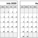 Blank July August 2020 Calendar Printable Template